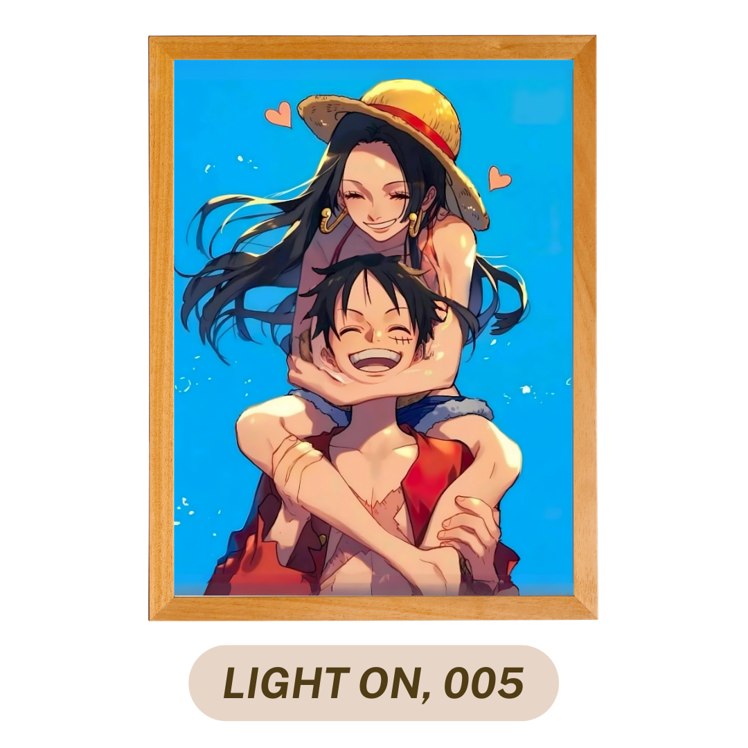 Joyful Embrace: Luffy and Boa Hancock LED Frame