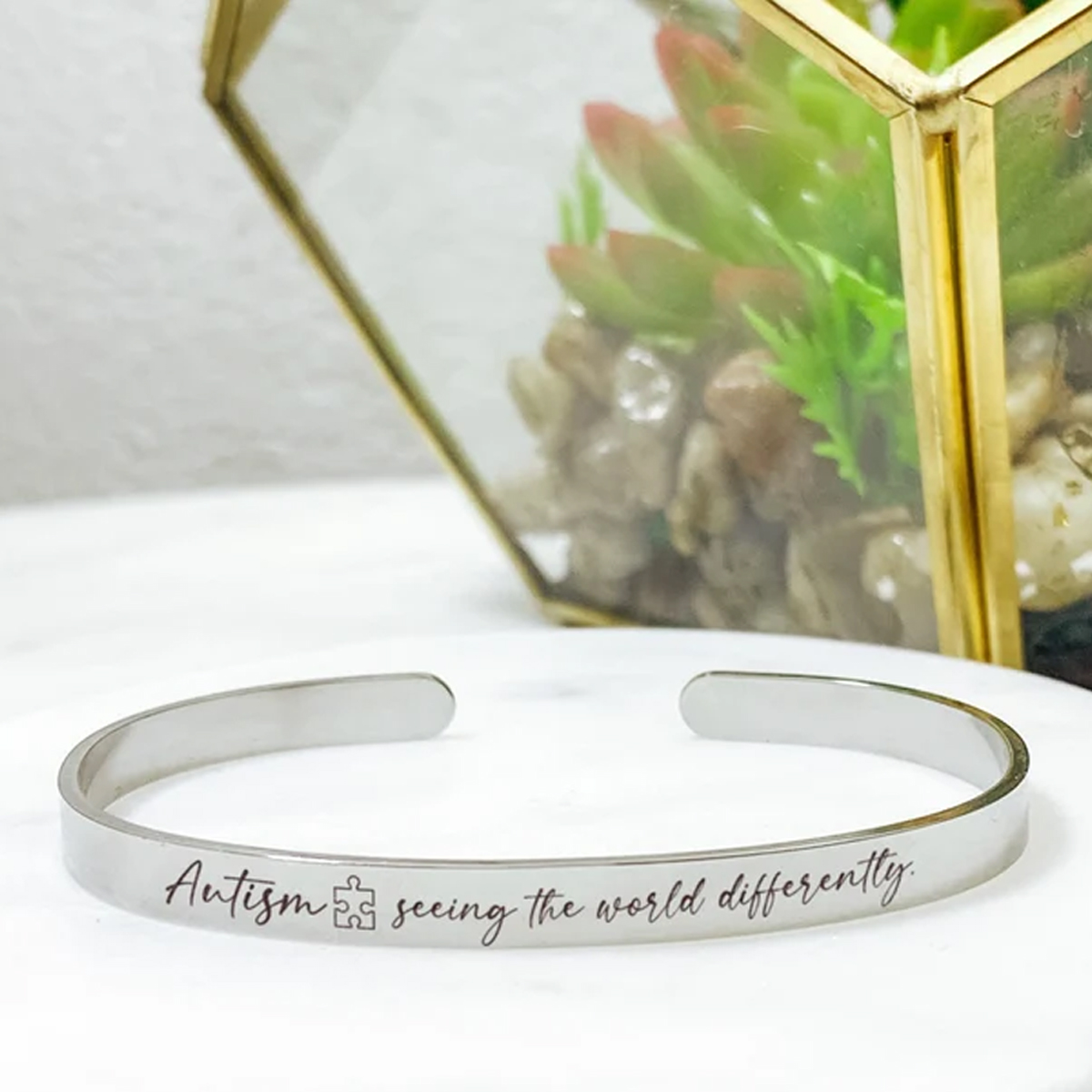 Autism Seeing The World Cuff Bracelet Plated Stainless Steel Inspirational Bracelet