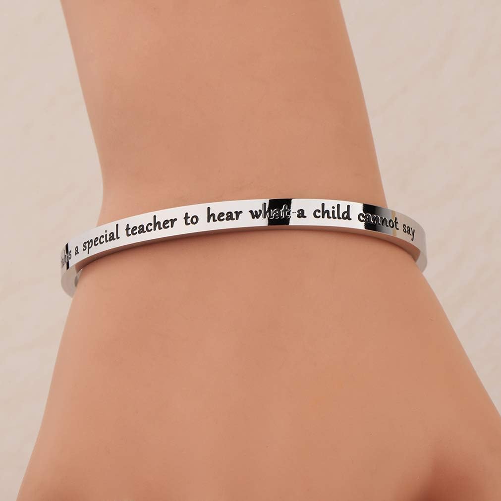 It Takes A Special Teacher To Hear What A Child Cannot Say Cuff Bracelet Plated Stainless Steel