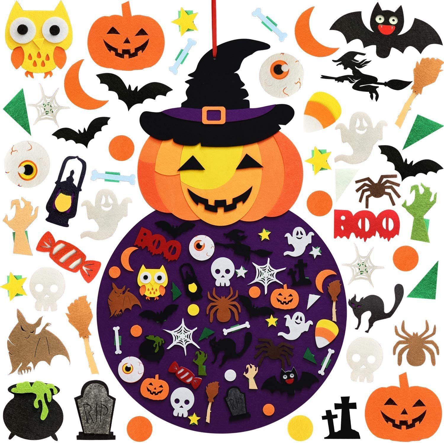 Flagmeup8386 DIY Halloween Felt Pumpkin Witch Decor - Kids Crafts & Adhesive Ornaments