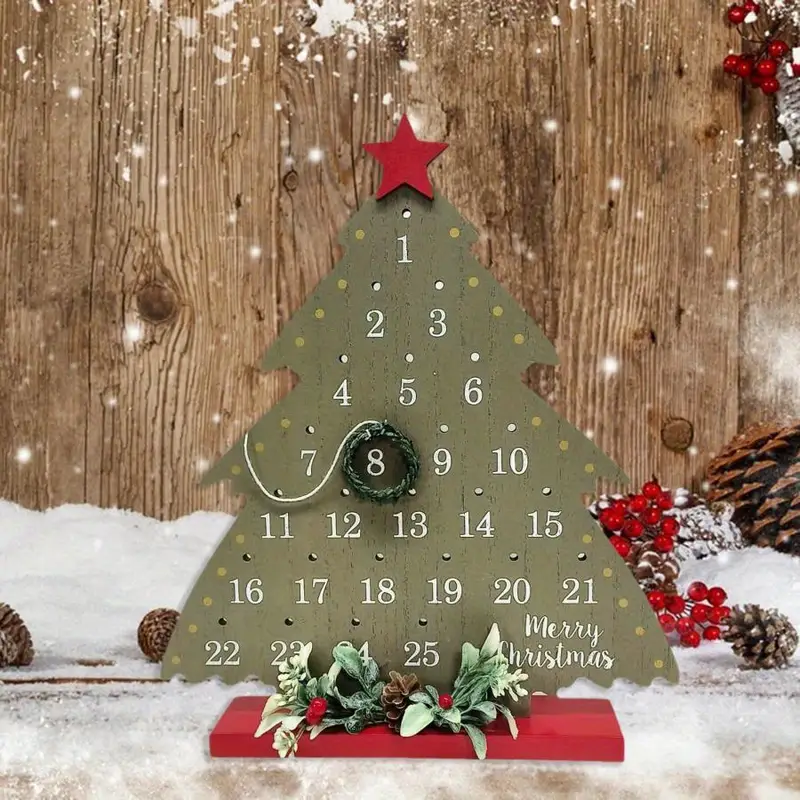 Flagmeup8386 Christmas Countdown Calendar - Wooden Advent Calendar with Wreath Desk Decor