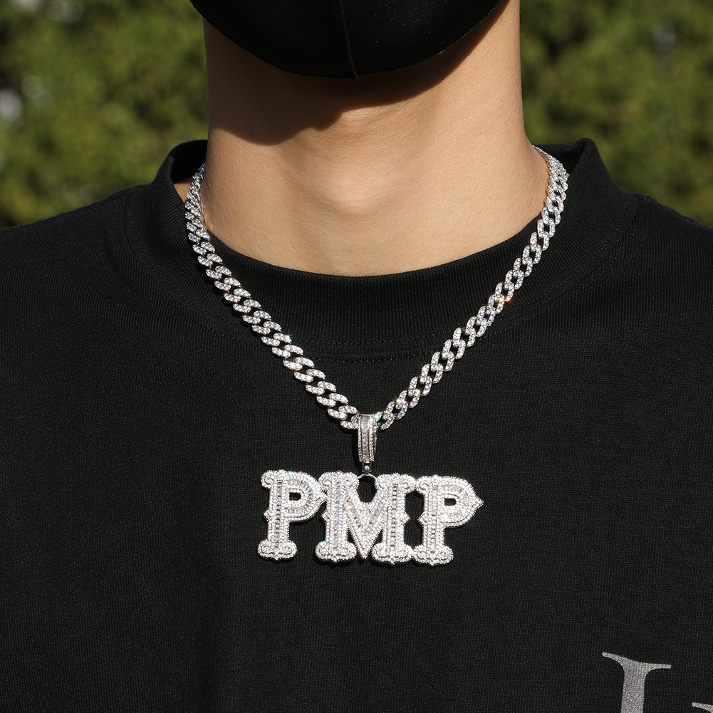 Custom Name Iced Out Baguettecz Cubic Zirconia Number Letter Pendant Chain Necklace Hiphop Punk Jewelry For Gift