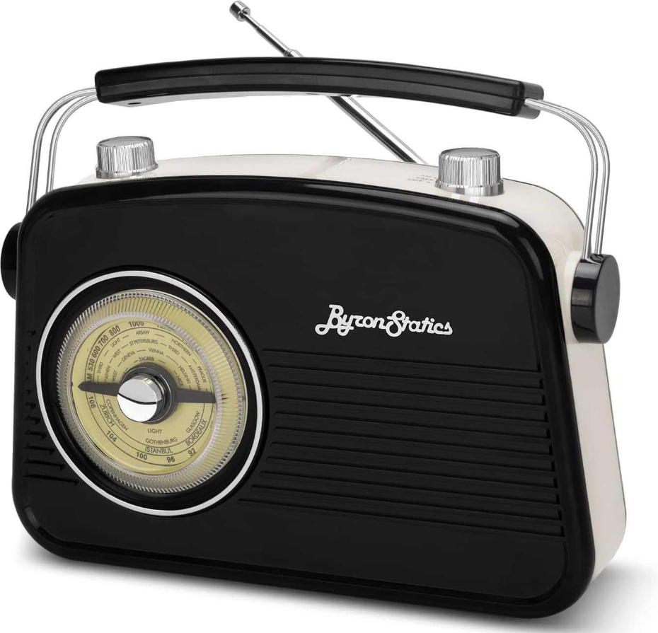 Black AM FM Radio - Small Portable Radios Vintage/Retro with Headphone Jack, Large Analog Rotary Tuning Dial