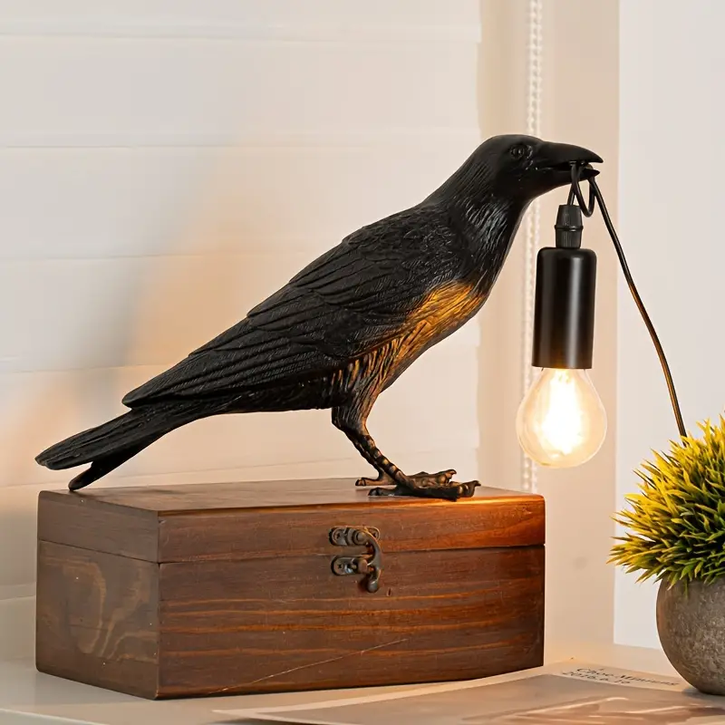 Gothic-style Halloween Party Crow Lamp, Cute Black Crow Table Lamp With USB Cable