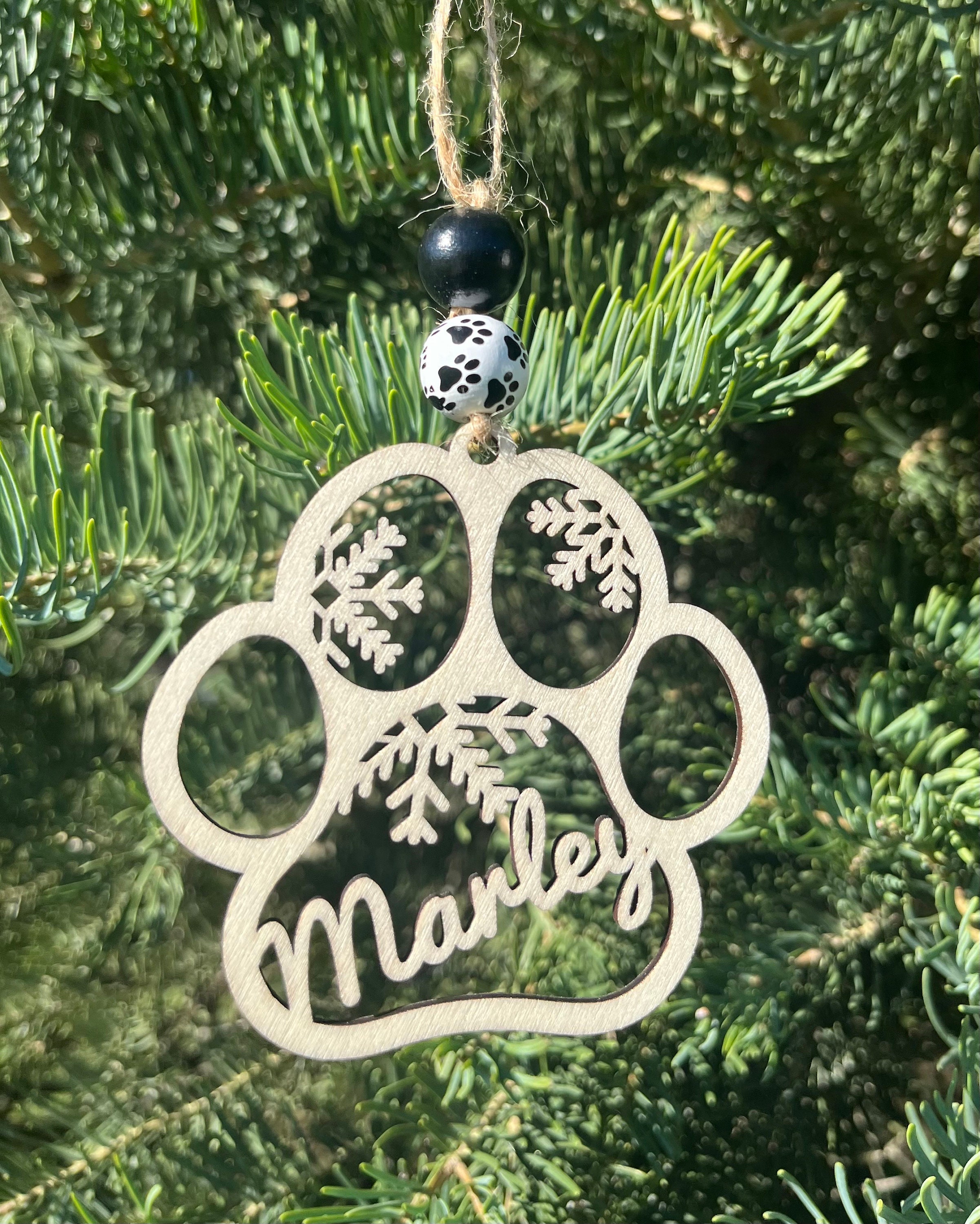 Personalized Christmas Ornament, Dog Ornament, Custom Dog Name Ornament, Dog Paw Ornament, Dog Stocking Tag, Christmas Wood Ornament, Dog