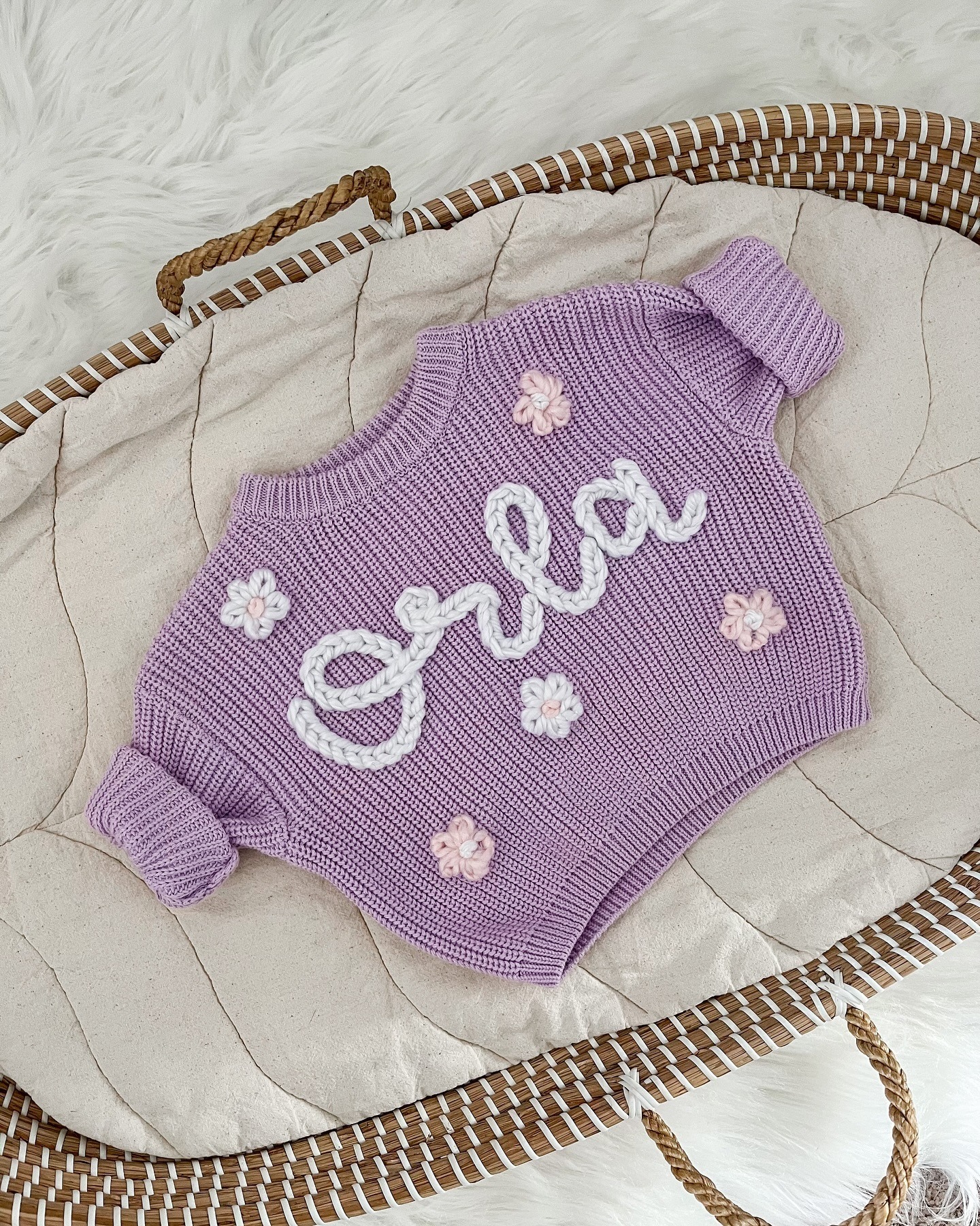 Personalized Hand embroidered Name Baby & Flower Sweater