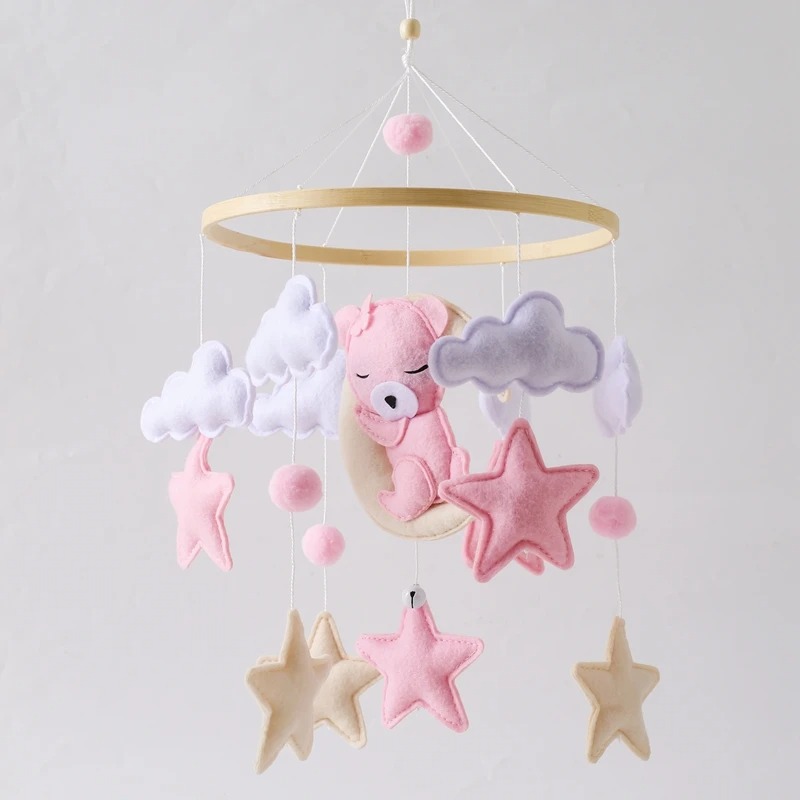 Room Hand-eye Coordination Decoration Wind Chimes Crib Felt Sky Pink Bear Bed Bell